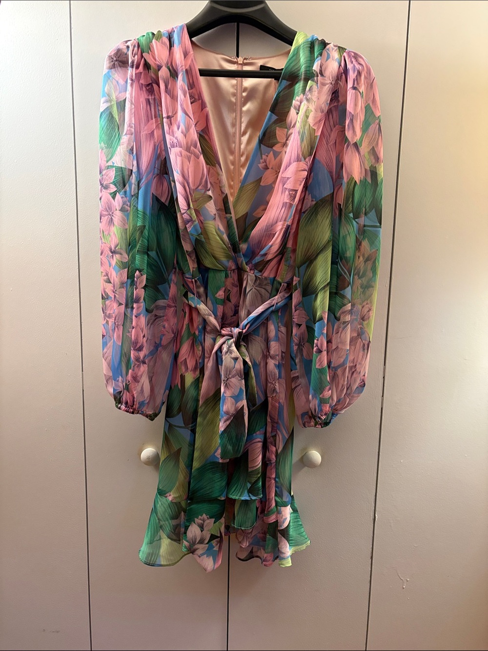 Alex Marie Sheer Multicolor Floral Dress in Pink, Green & Blue